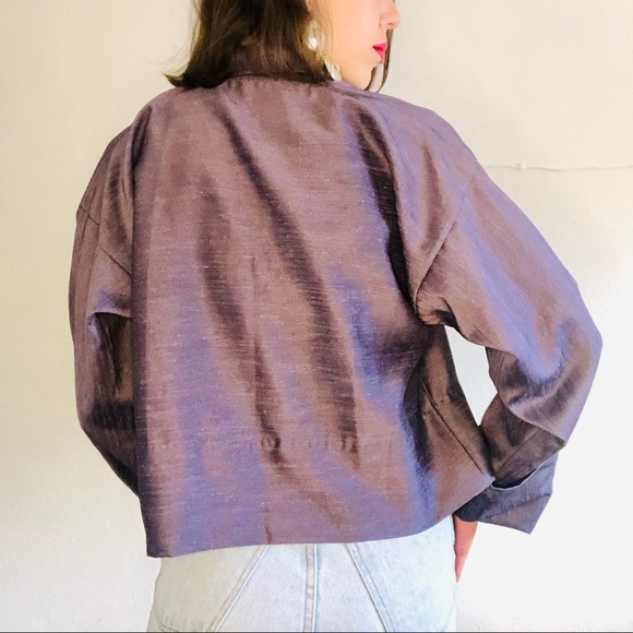 90s VTG Purple Iridescent Cropped Kimono Jacket - Picture 3 of 7